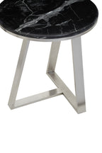 Silver Finish Frame Side Table with Round Black Marble Top