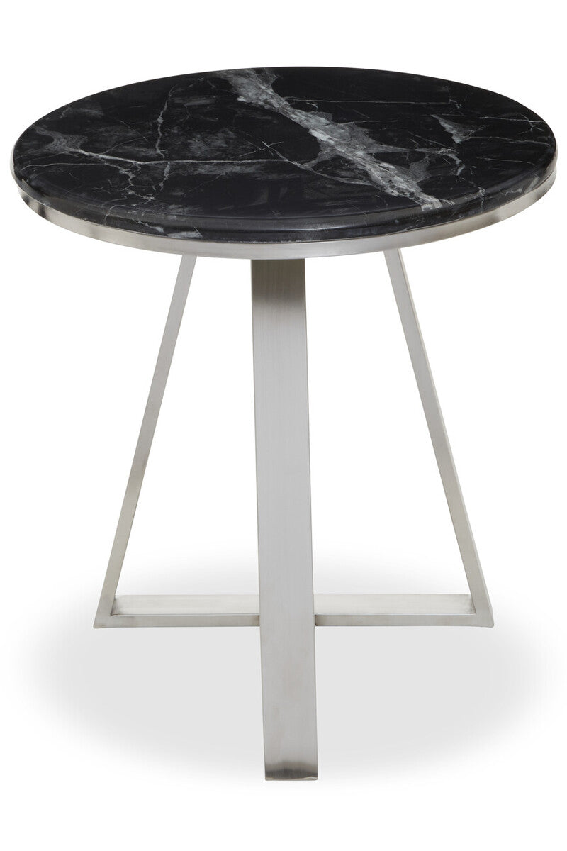 Silver Finish Frame Side Table with Round Black Marble Top