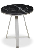 Silver Finish Frame Side Table with Round Black Marble Top
