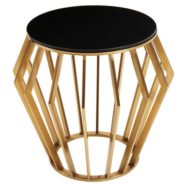 Gold Metal Side Table with Black Glass Top