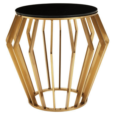 Gold Metal Side Table with Black Glass Top