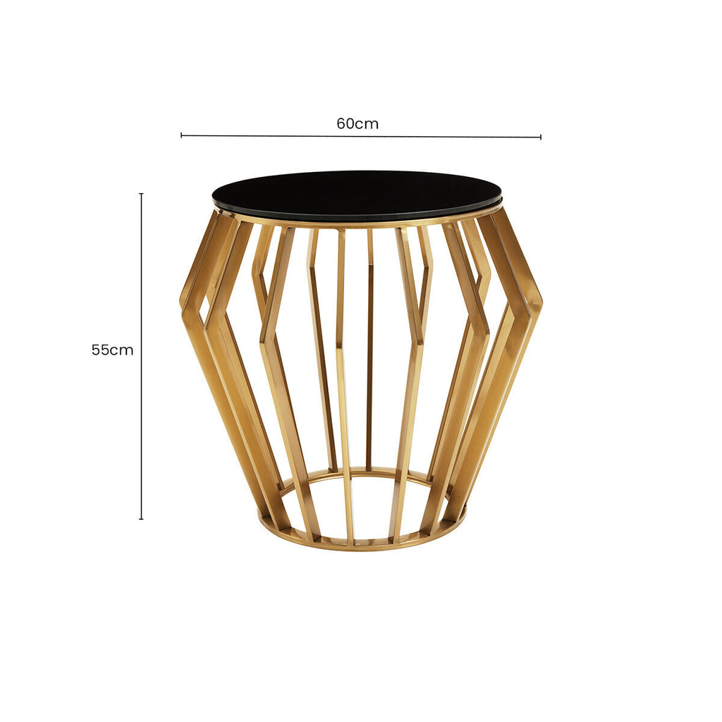 Gold Metal Side Table with Black Glass Top