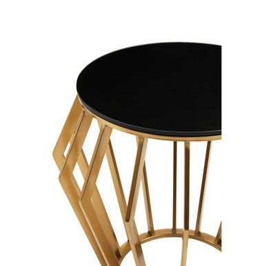 Gold Metal Side Table with Black Glass Top
