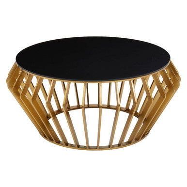 Black Glass and Gold Finish Round Coffee Table