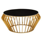 Black Glass and Gold Finish Round Coffee Table