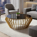 Black Glass and Gold Finish Round Coffee Table