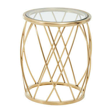 Gold Base Round Side Table with Clear Glass Top