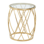 Gold Base Round Side Table with Clear Glass Top