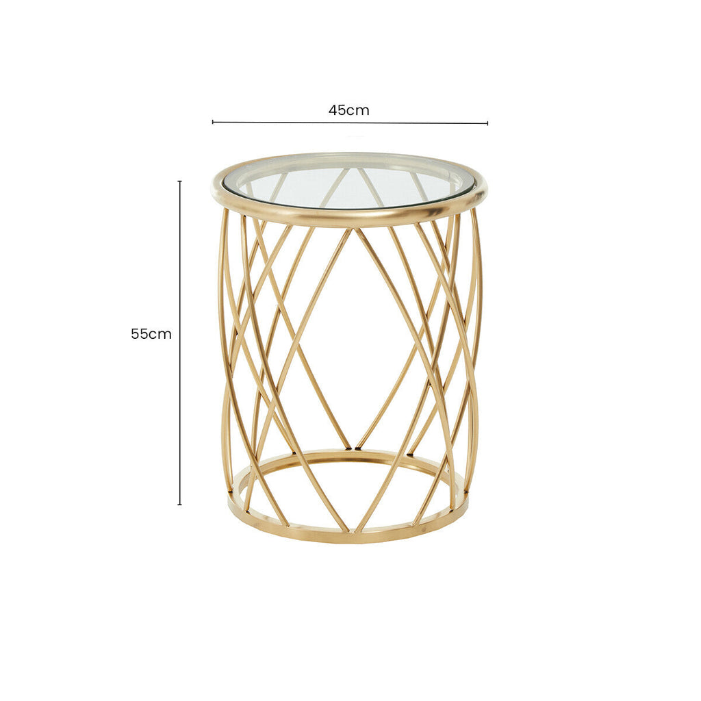 Gold Base Round Side Table with Clear Glass Top