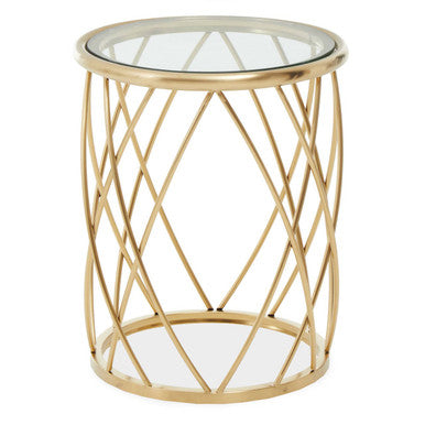 Gold Base Round Side Table with Clear Glass Top