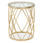 Gold Base Round Side Table with Clear Glass Top