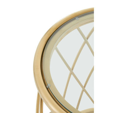 Gold Base Round Side Table with Clear Glass Top