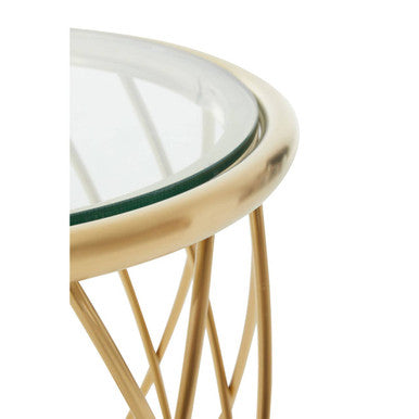 Gold Base Round Side Table with Clear Glass Top