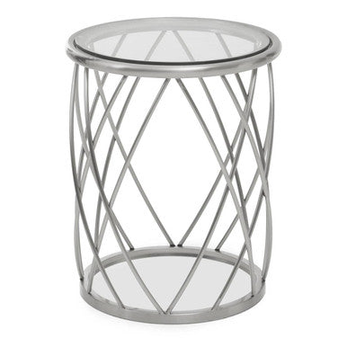 Silver Base Round Side Table with Clear Glass Top