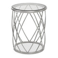 Silver Base Round Side Table with Clear Glass Top