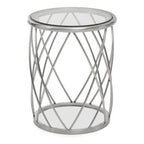Silver Base Round Side Table with Clear Glass Top