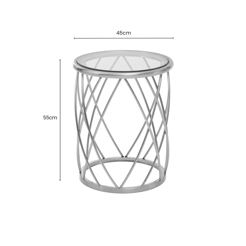 Silver Base Round Side Table with Clear Glass Top