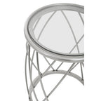 Silver Base Round Side Table with Clear Glass Top