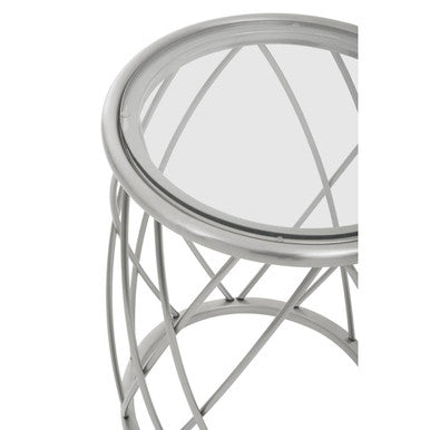 Silver Base Round Side Table with Clear Glass Top