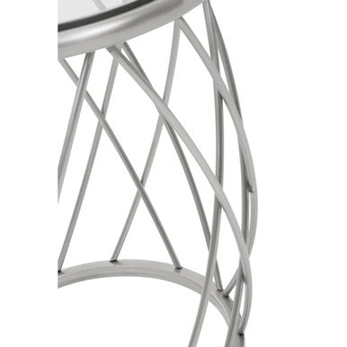 Silver Base Round Side Table with Clear Glass Top