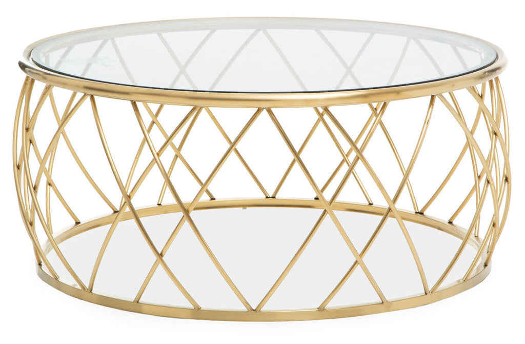 Clear Glass and Gold Finish Round Coffee Table