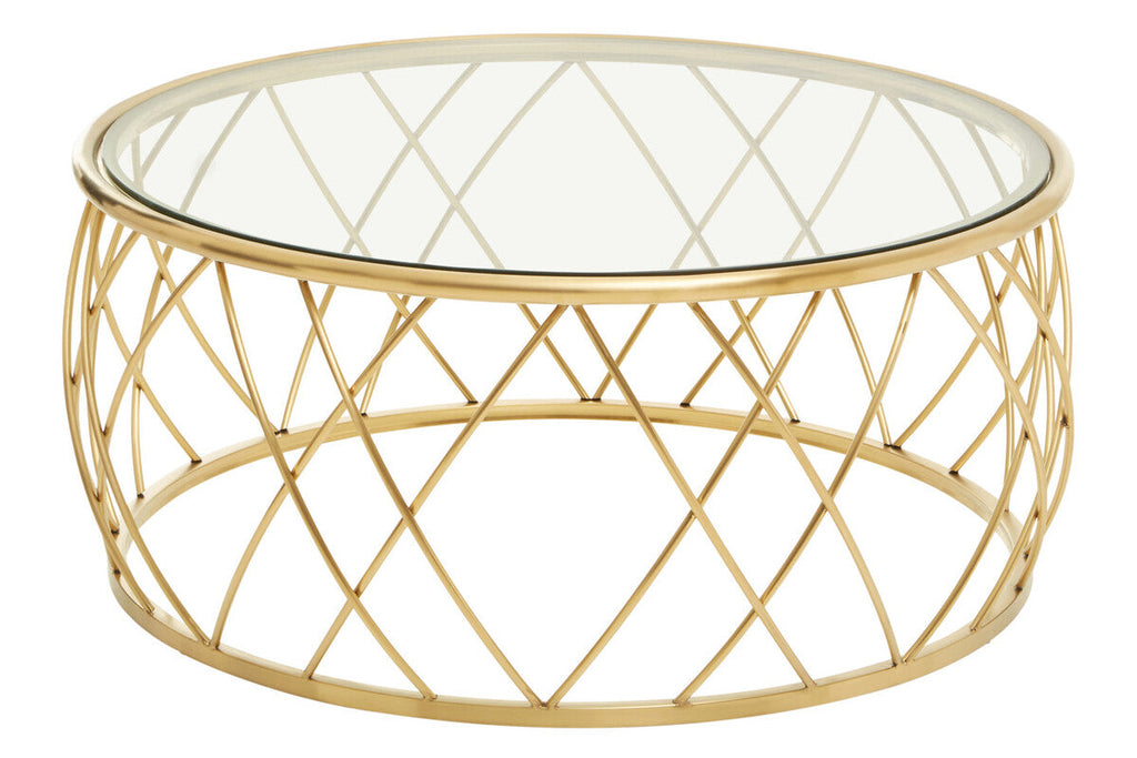 Clear Glass and Gold Finish Round Coffee Table