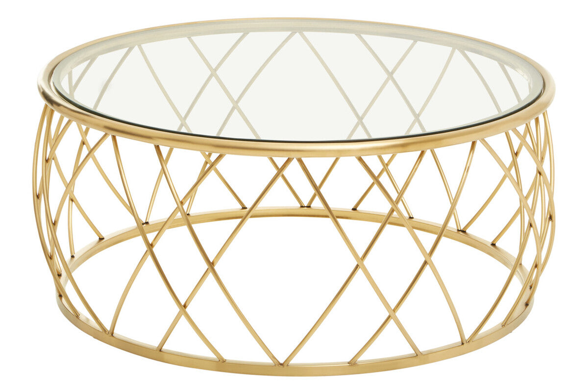 Clear Glass and Gold Finish Round Coffee Table