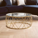 Clear Glass and Gold Finish Round Coffee Table