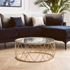 Clear Glass and Gold Finish Round Coffee Table