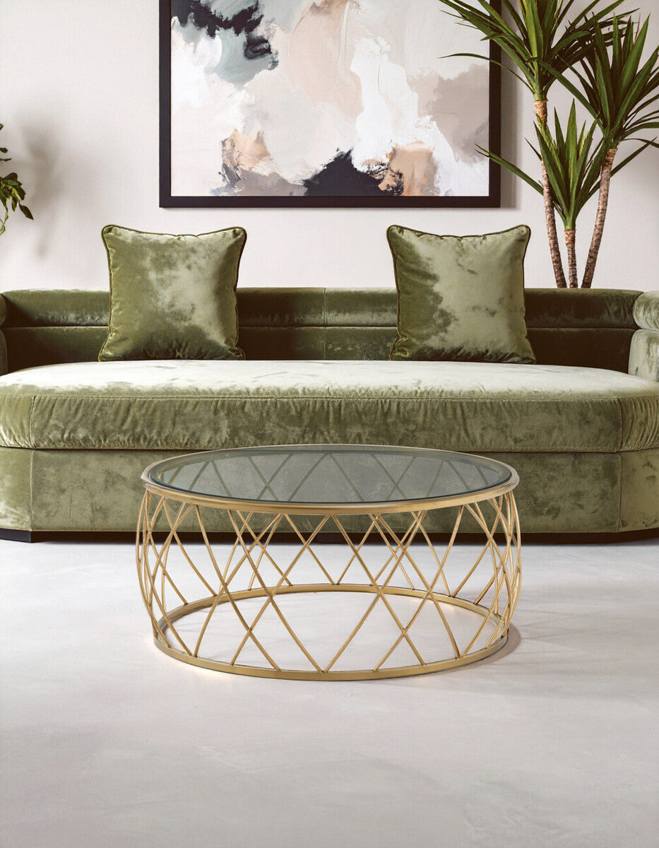 Clear Glass and Gold Finish Round Coffee Table