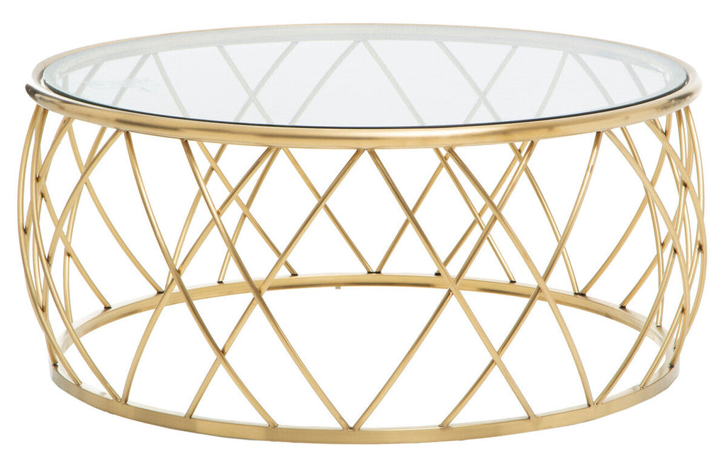 Clear Glass and Gold Finish Round Coffee Table
