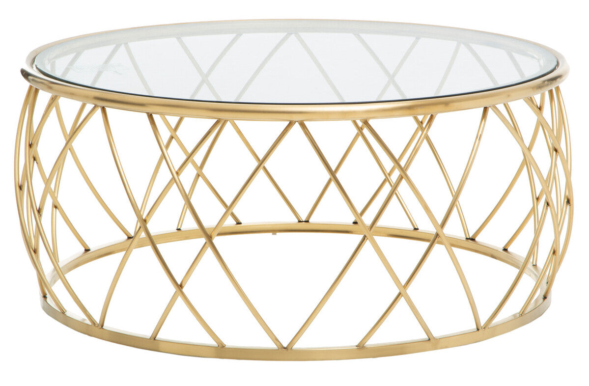Clear Glass and Gold Finish Round Coffee Table