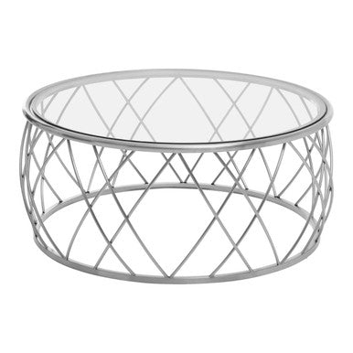 Clear Glass and Silver Finish Round Coffee Table