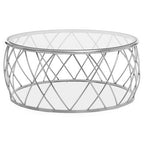 Clear Glass and Silver Finish Round Coffee Table