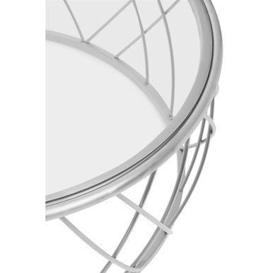Clear Glass and Silver Finish Round Coffee Table