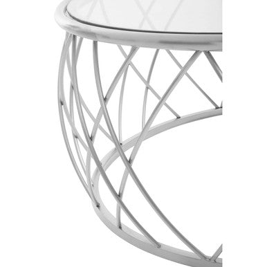Clear Glass and Silver Finish Round Coffee Table