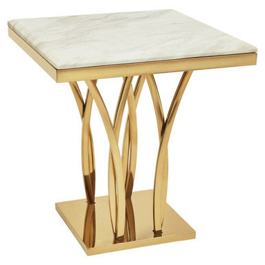 White Marble Side Table with Gold Finish Frame
