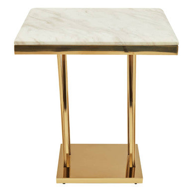 White Marble Side Table with Gold Finish Frame