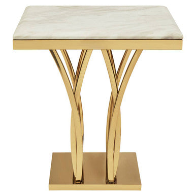 White Marble Side Table with Gold Finish Frame