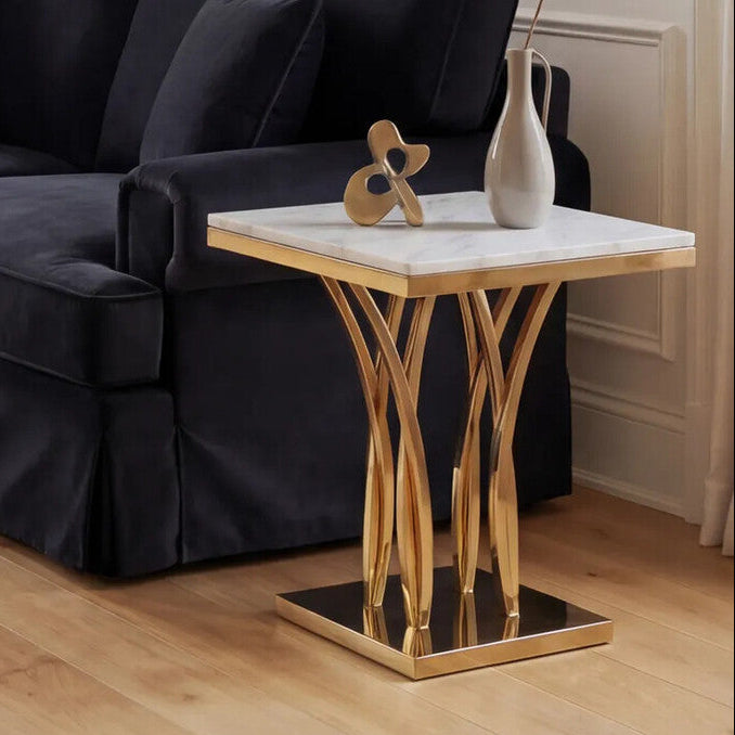 White Marble Side Table with Gold Finish Frame