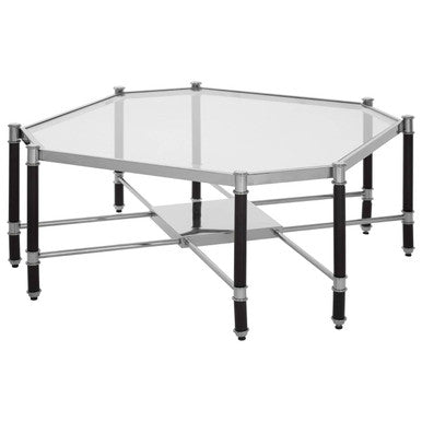 Clear Glass and Chrome Finish Coffee Table with Black Legs