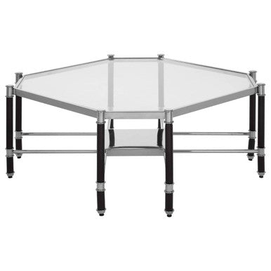Clear Glass and Chrome Finish Coffee Table with Black Legs