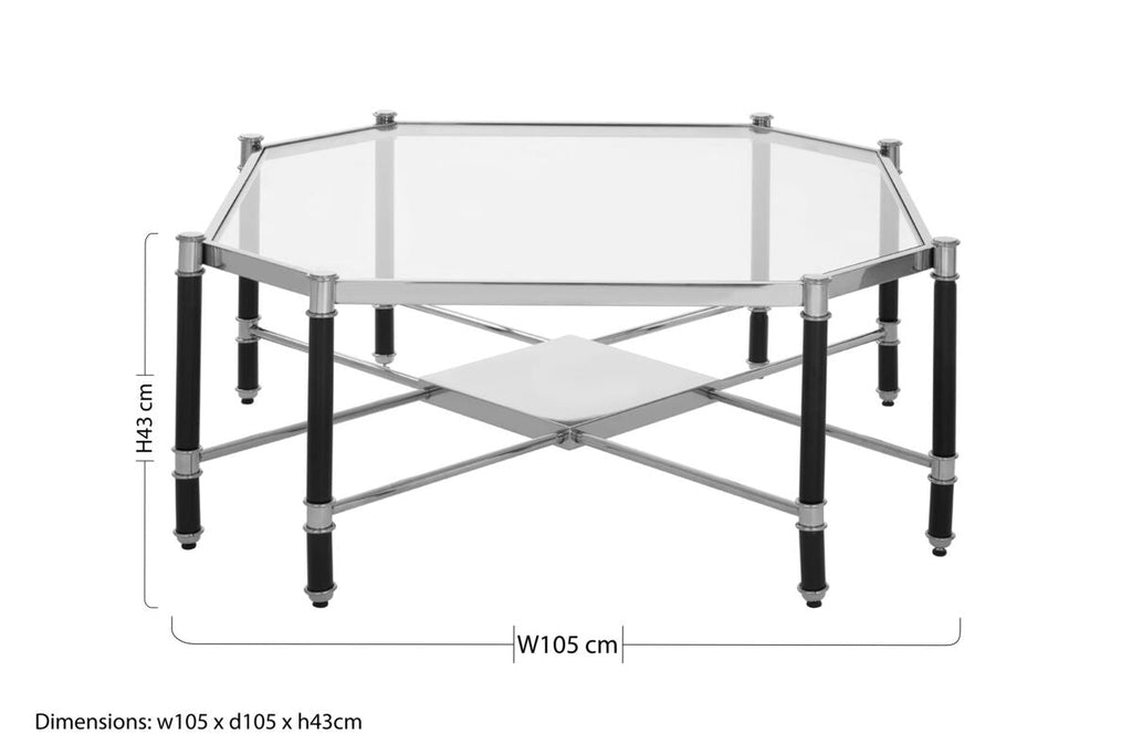 Clear Glass and Chrome Finish Coffee Table with Black Legs