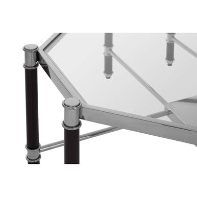 Clear Glass and Chrome Finish Coffee Table with Black Legs