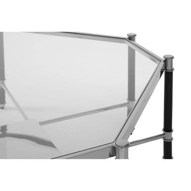 Clear Glass and Chrome Finish Coffee Table with Black Legs