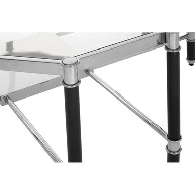 Clear Glass and Chrome Finish Coffee Table with Black Legs