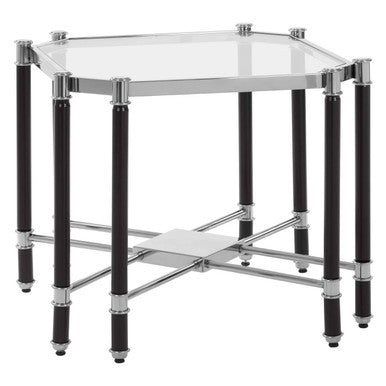 Clear Glass and Chrome Finish Side Table with Black Legs
