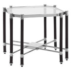 Clear Glass and Chrome Finish Side Table with Black Legs