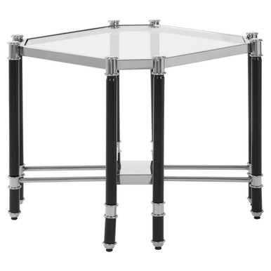 Clear Glass and Chrome Finish Side Table with Black Legs