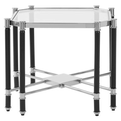 Clear Glass and Chrome Finish Side Table with Black Legs